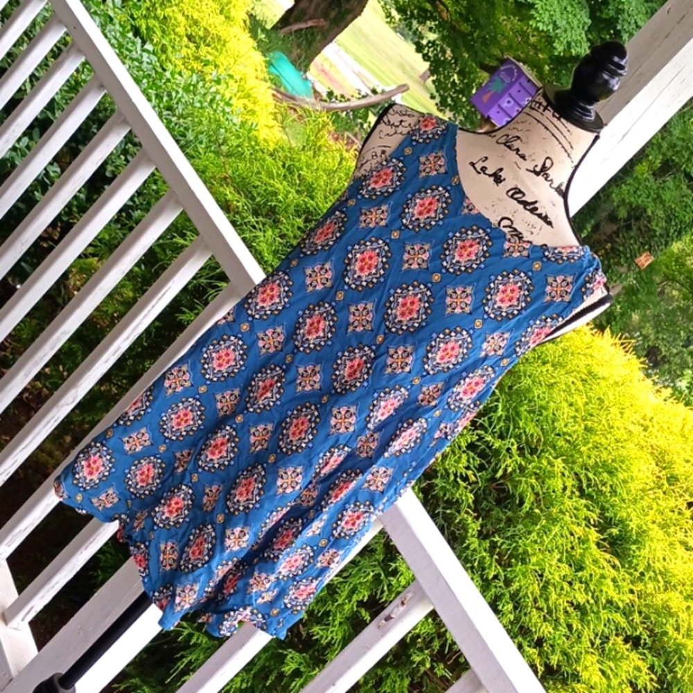 GYPSIES & MOONDUST Boho Blue Sleeveless Open Back Top New!